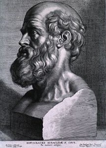 Grabado de Hipócrates. Pedro Pablo Rubens, 1638.